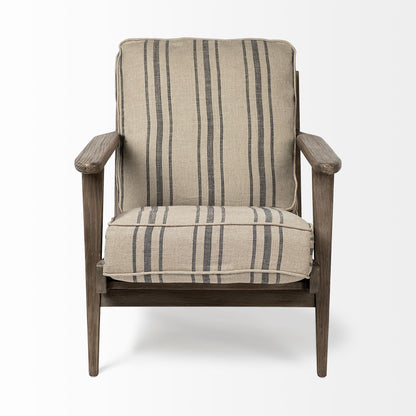 Striped Light Brown Fabric Wrapped Accent Chair with Wooden Frame-1