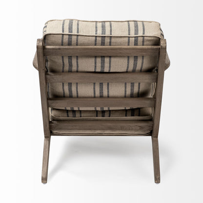 Striped Light Brown Fabric Wrapped Accent Chair with Wooden Frame-3