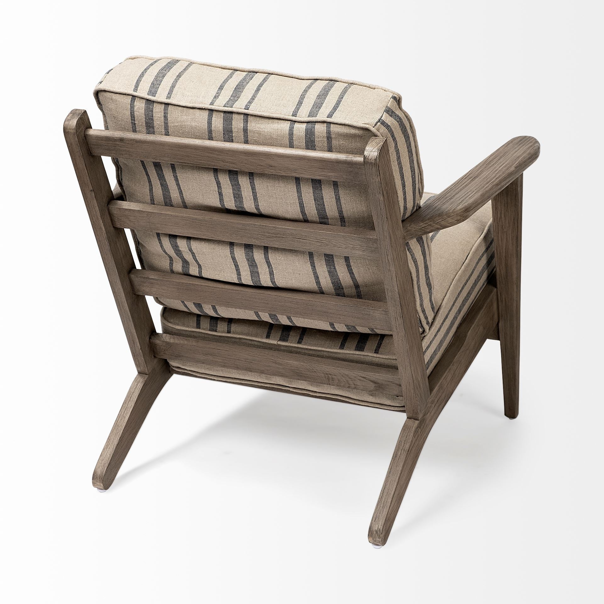 Striped Light Brown Fabric Wrapped Accent Chair with Wooden Frame-4