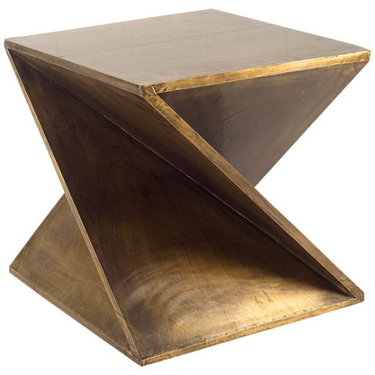 Z-Shaped Brass-Clad Wooden Accent Table-0