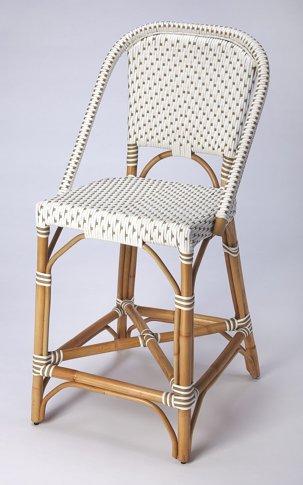 White and Tan Beige Rattan Counter Stool-0