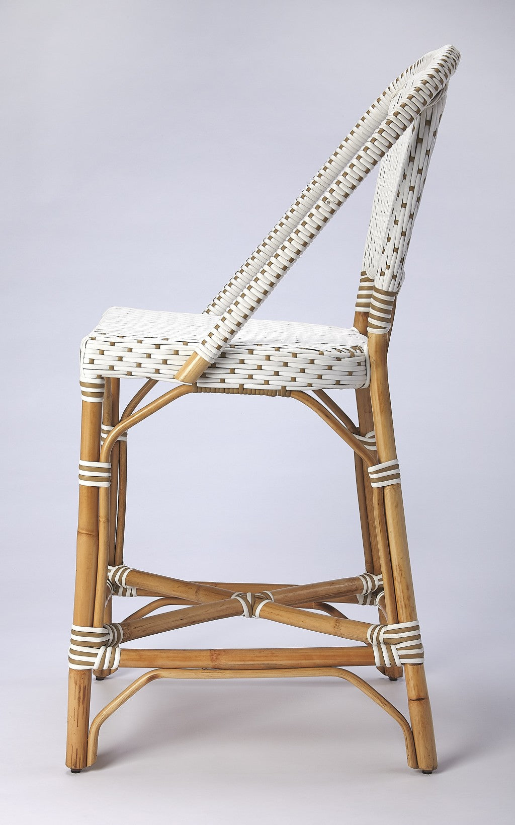 White and Tan Beige Rattan Counter Stool-1