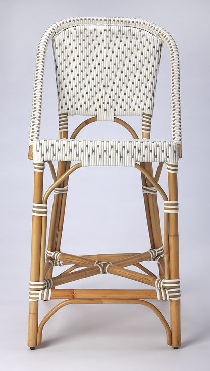 White and Tan Beige Rattan Counter Stool-2