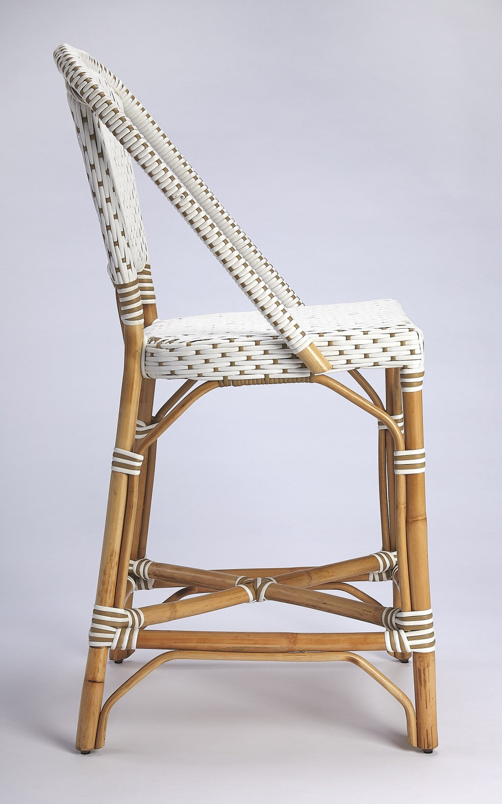 White and Tan Beige Rattan Counter Stool-3