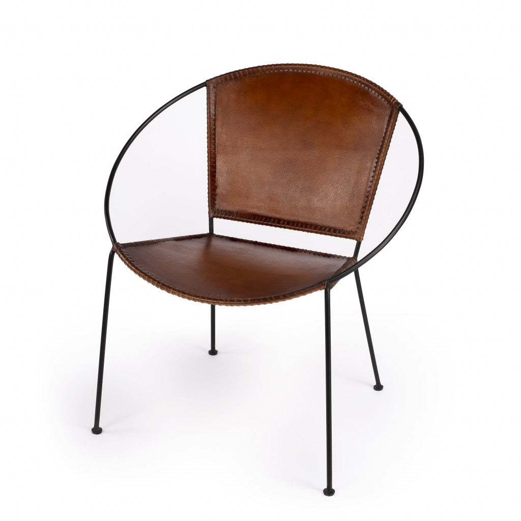 Modern Ring Shape Brown Leather Accent Chair-0