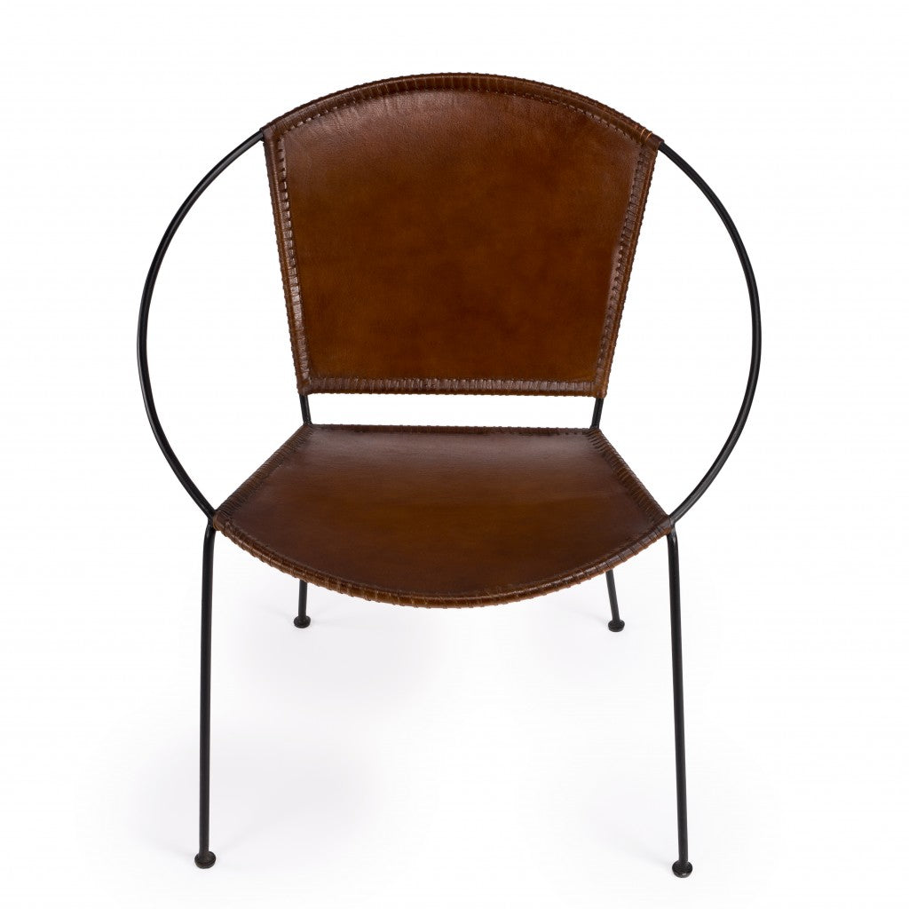 Modern Ring Shape Brown Leather Accent Chair-1