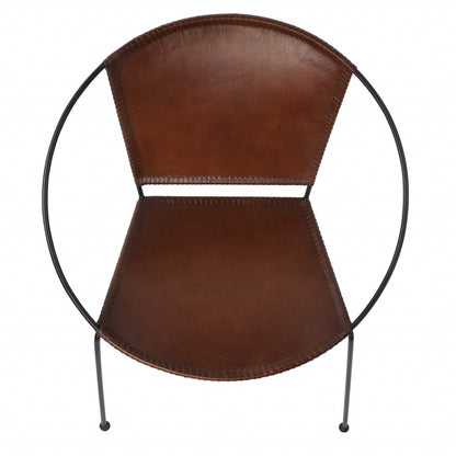 Modern Ring Shape Brown Leather Accent Chair-3