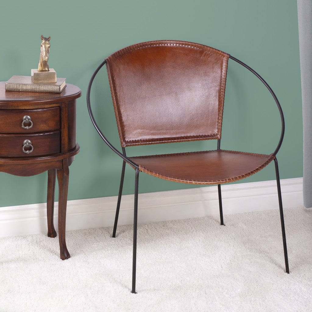 Modern Ring Shape Brown Leather Accent Chair-5