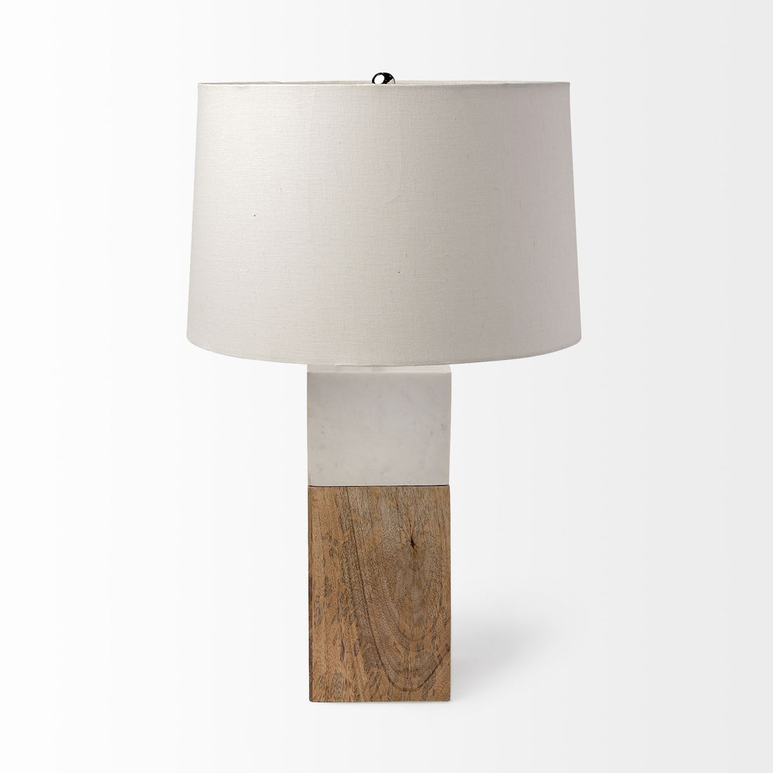 White Marble and Natural Wood Block Table or Desk Lamp-1