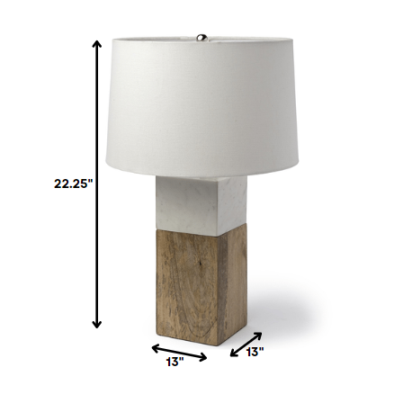 White Marble and Natural Wood Block Table or Desk Lamp-5