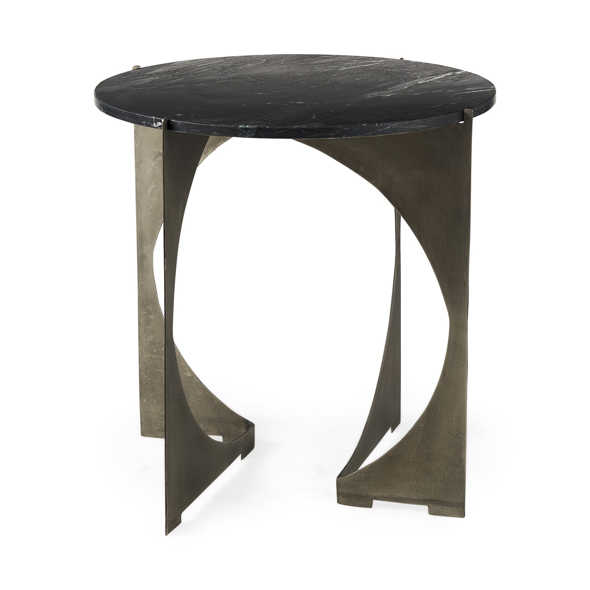 Mod Black Marble Antiqued Nickel Side Table-0