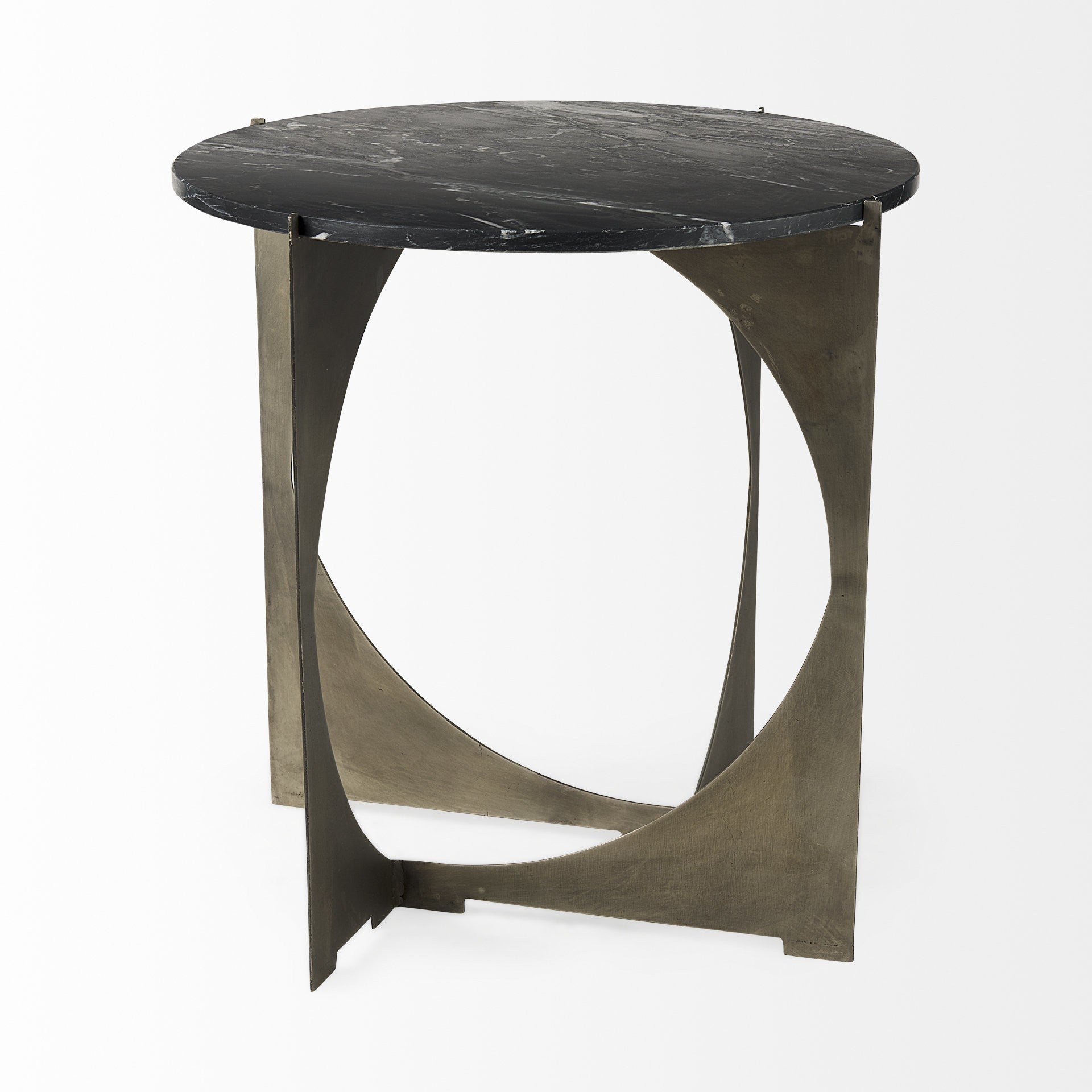 Mod Black Marble Antiqued Nickel Side Table-4