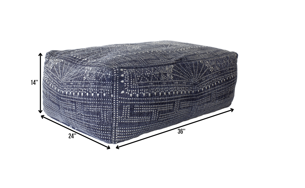 Navy Blue Patterned Rectangle Pouf-1