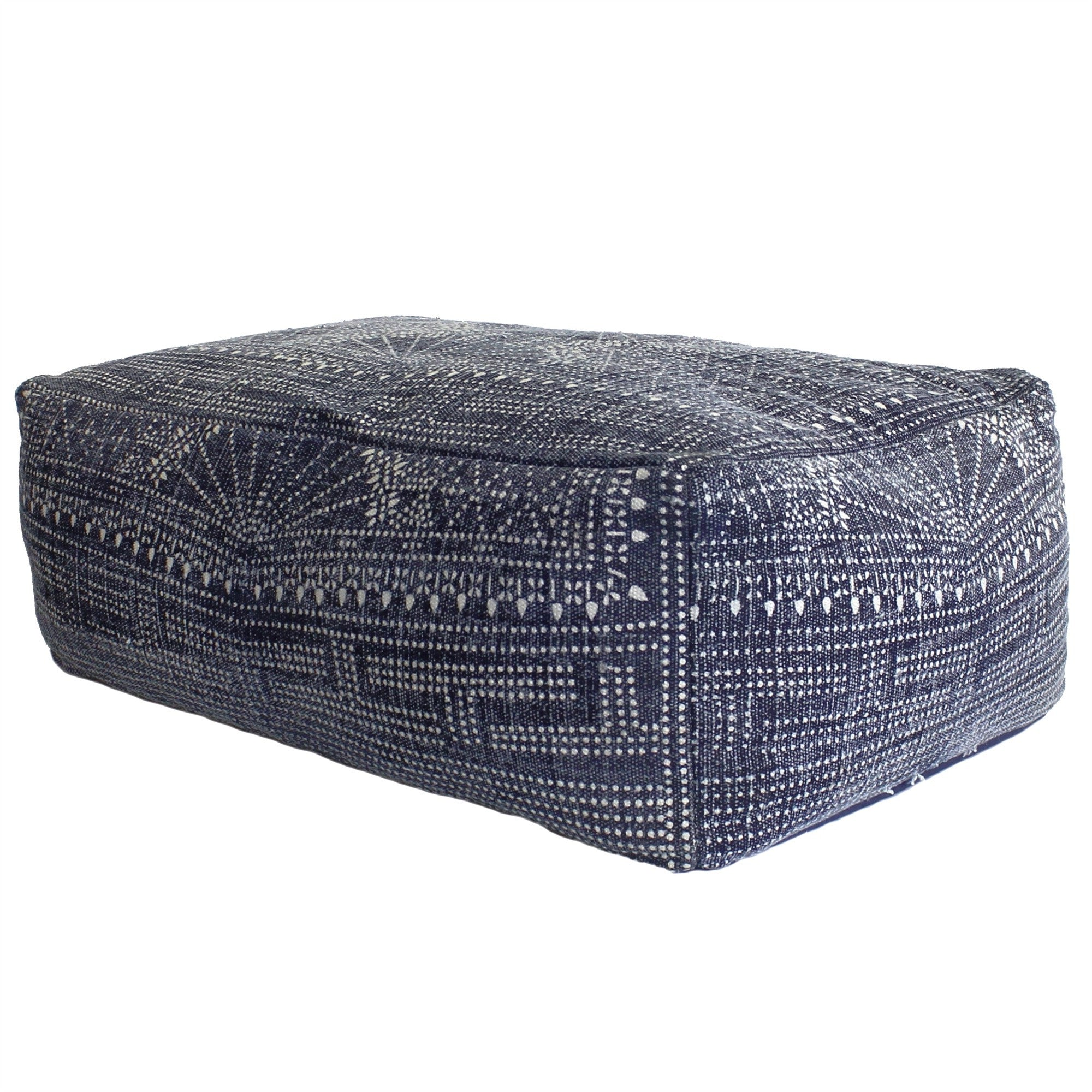 Navy Blue Patterned Rectangle Pouf-2