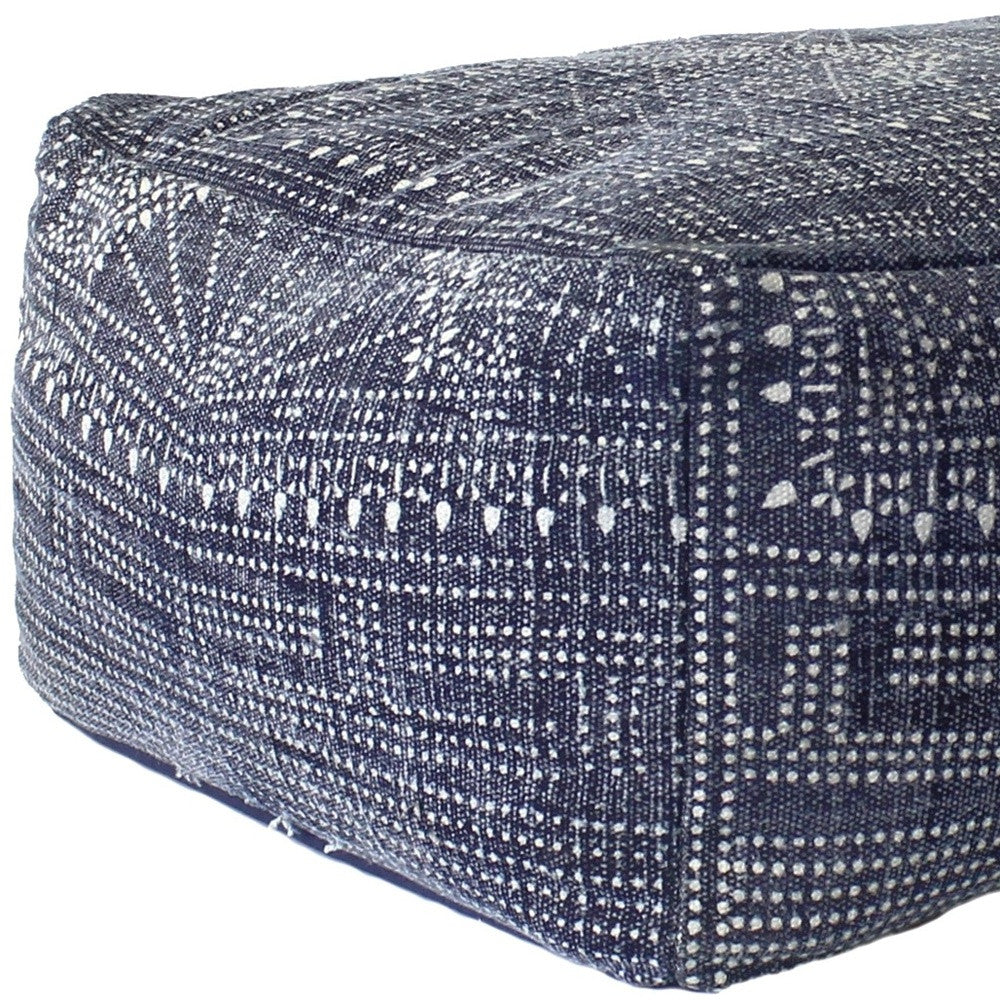 Navy Blue Patterned Rectangle Pouf-3