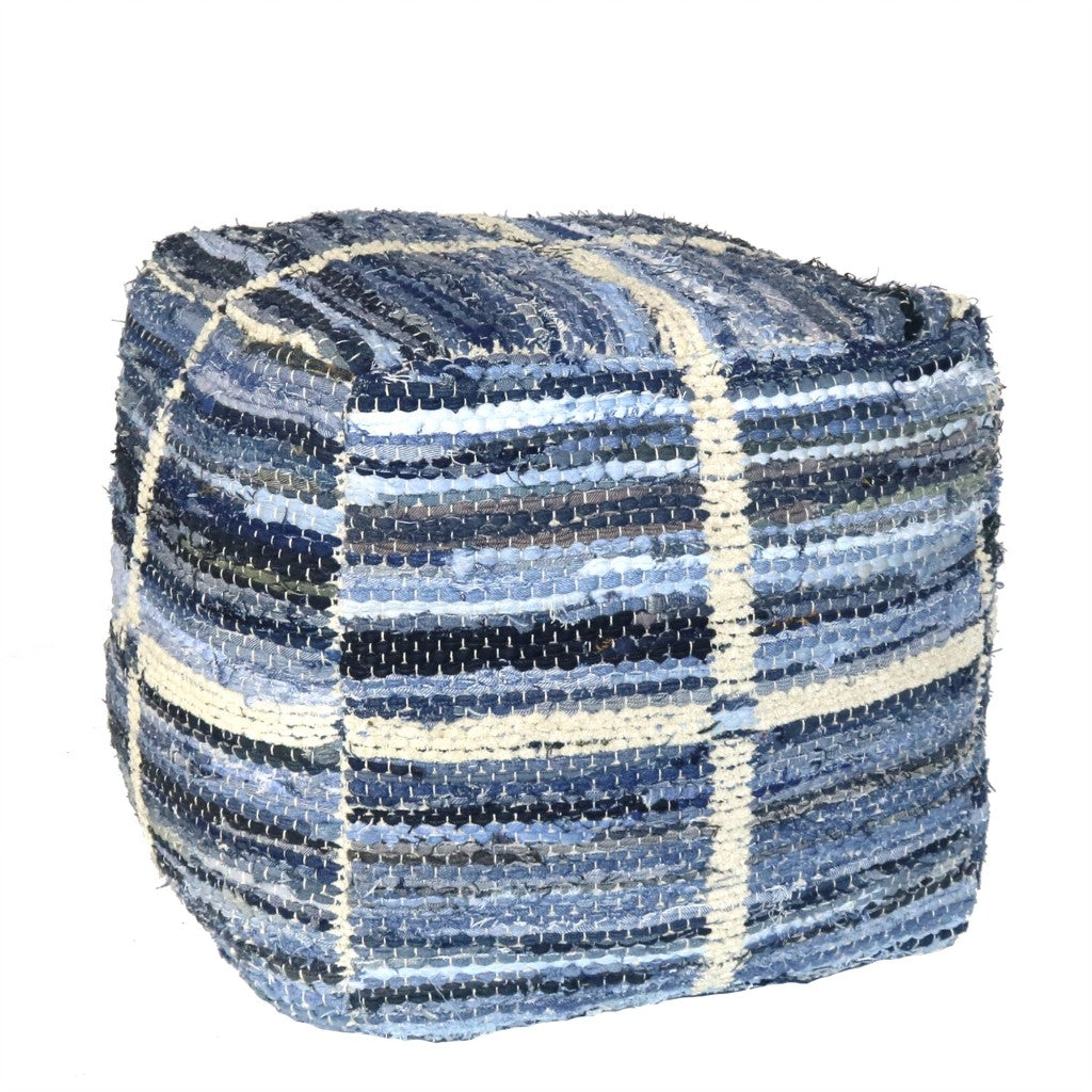 Blue Striped Square Pouf-0