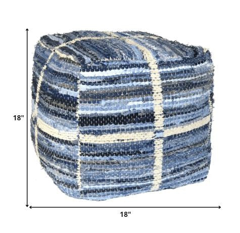 Blue Striped Square Pouf-1