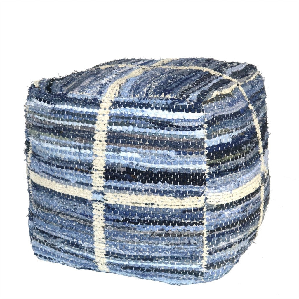 Blue Striped Square Pouf-2