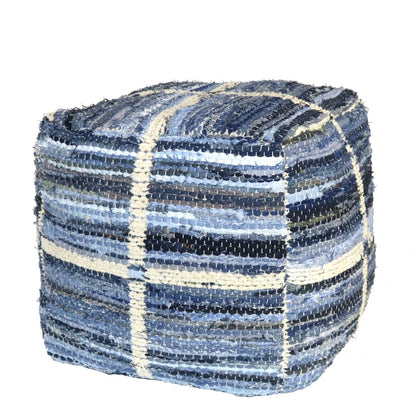 Blue Striped Square Pouf-2