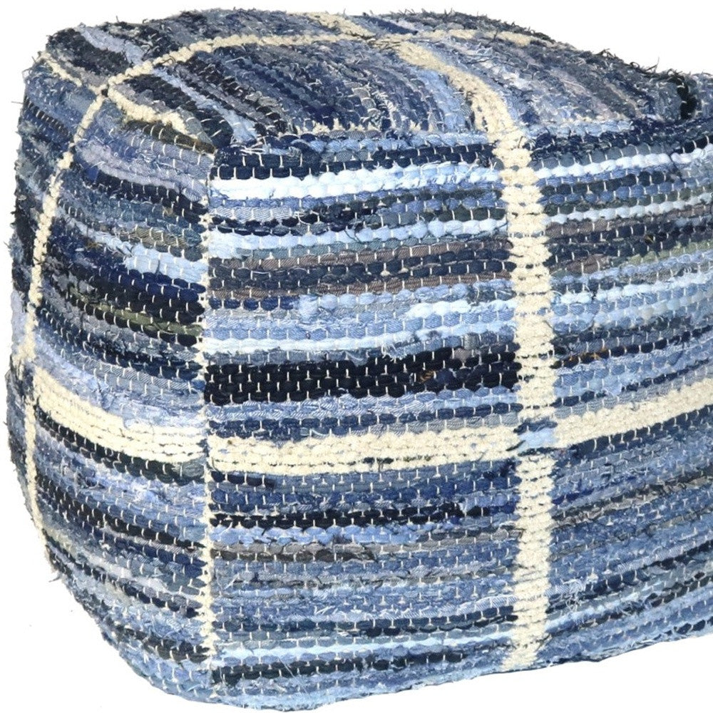 Blue Striped Square Pouf-3