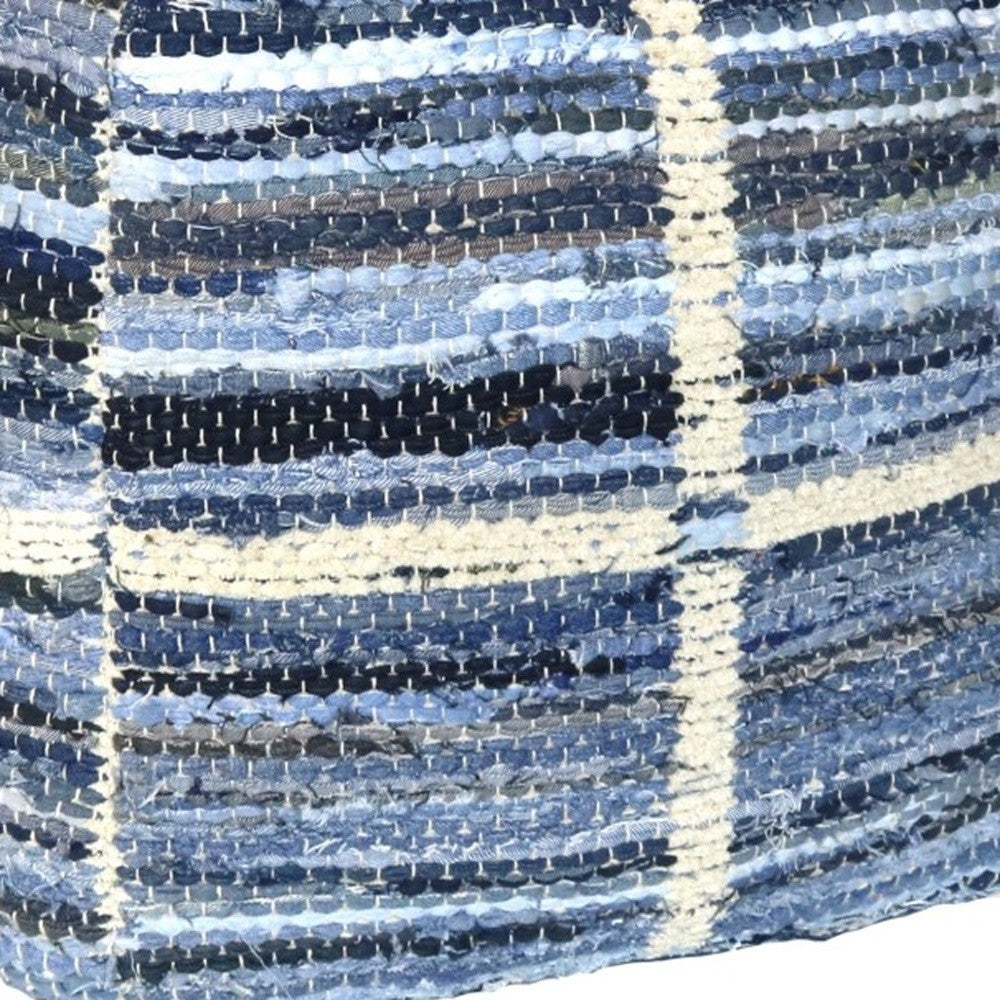 Blue Striped Square Pouf-4