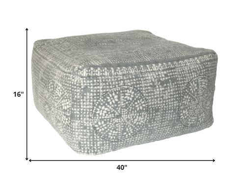 Light Gray Patterned Rectangle Pouf-1