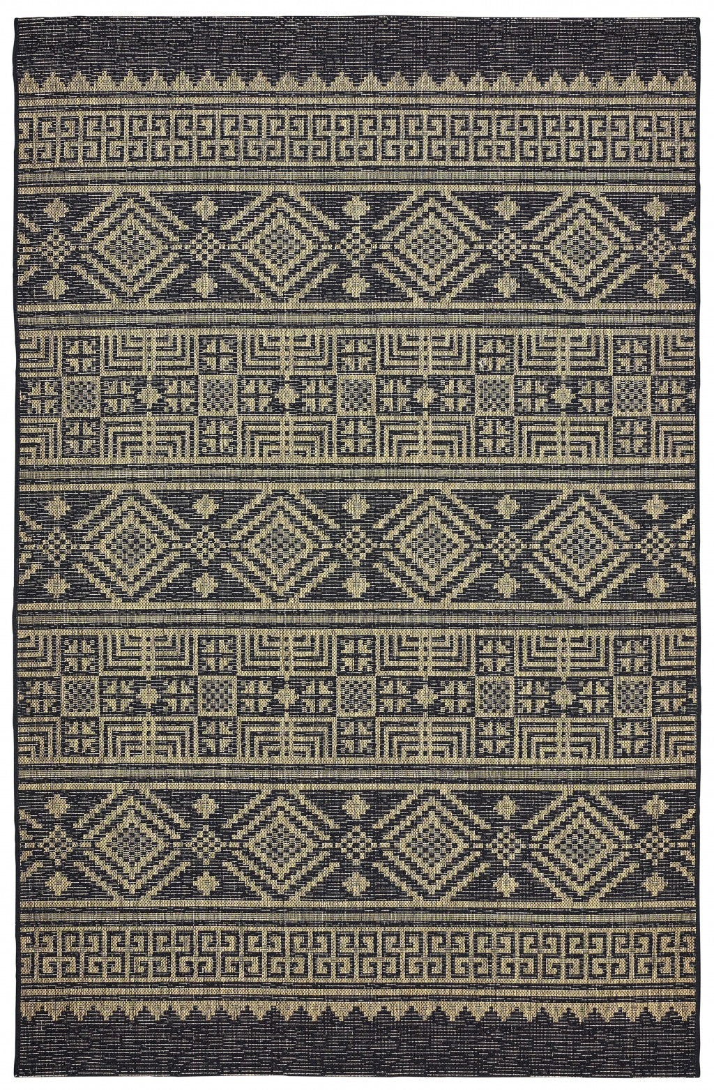 8’ x 10’ Black Geometric Indoor Outdoor Area Rug-0