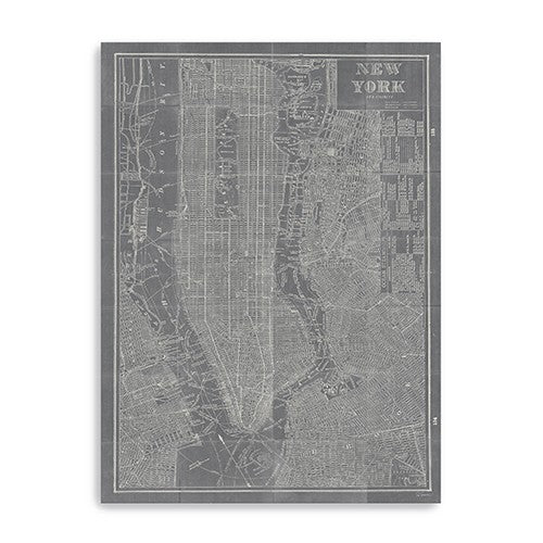 36&quot; x 24&quot; Gray and White Aerial New York Map Canvas Wall Art-0