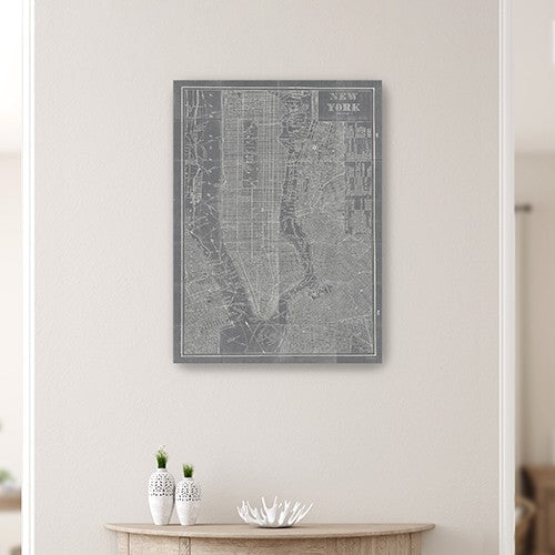 36&quot; x 24&quot; Gray and White Aerial New York Map Canvas Wall Art-1