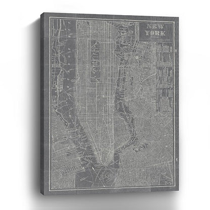 36&quot; x 24&quot; Gray and White Aerial New York Map Canvas Wall Art-2