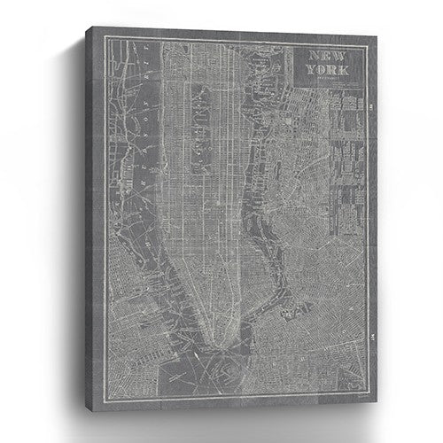 48&quot; x 32&quot; Gray and White Aerial New York Map Canvas Wall Art-2