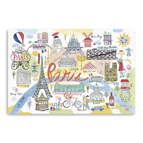 36&quot; Fun Illustrated Paris Map Canvas Wall Art-0