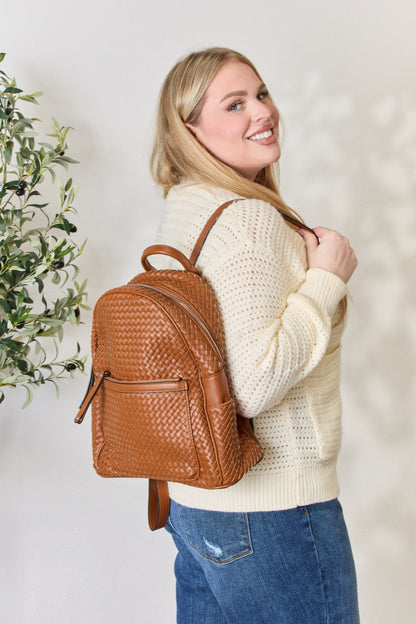 SHOMICO PU Leather Woven Backpack