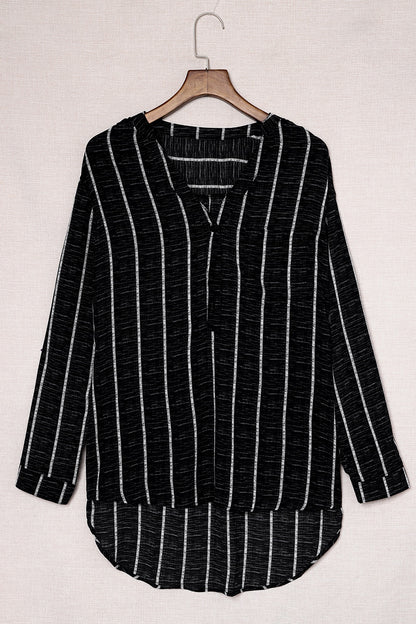 Striped Notched Long Sleeve Shirt