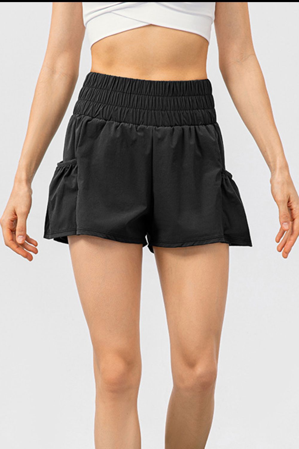 Elastic Waist Pocketed Active Shorts