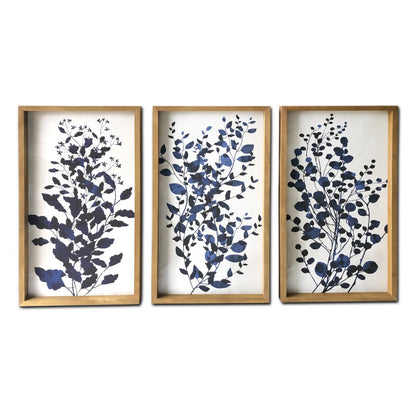 Set of Three Blue Branches Framed Canvas Wall Art-0