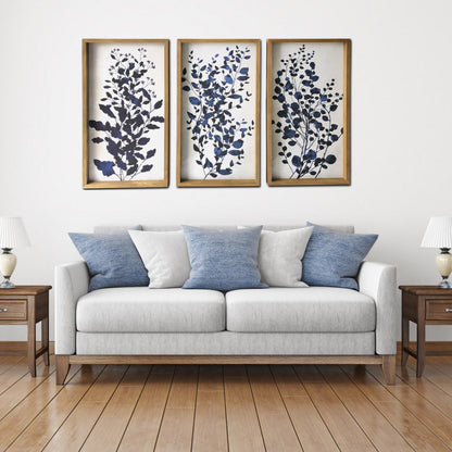 Set of Three Blue Branches Framed Canvas Wall Art-2