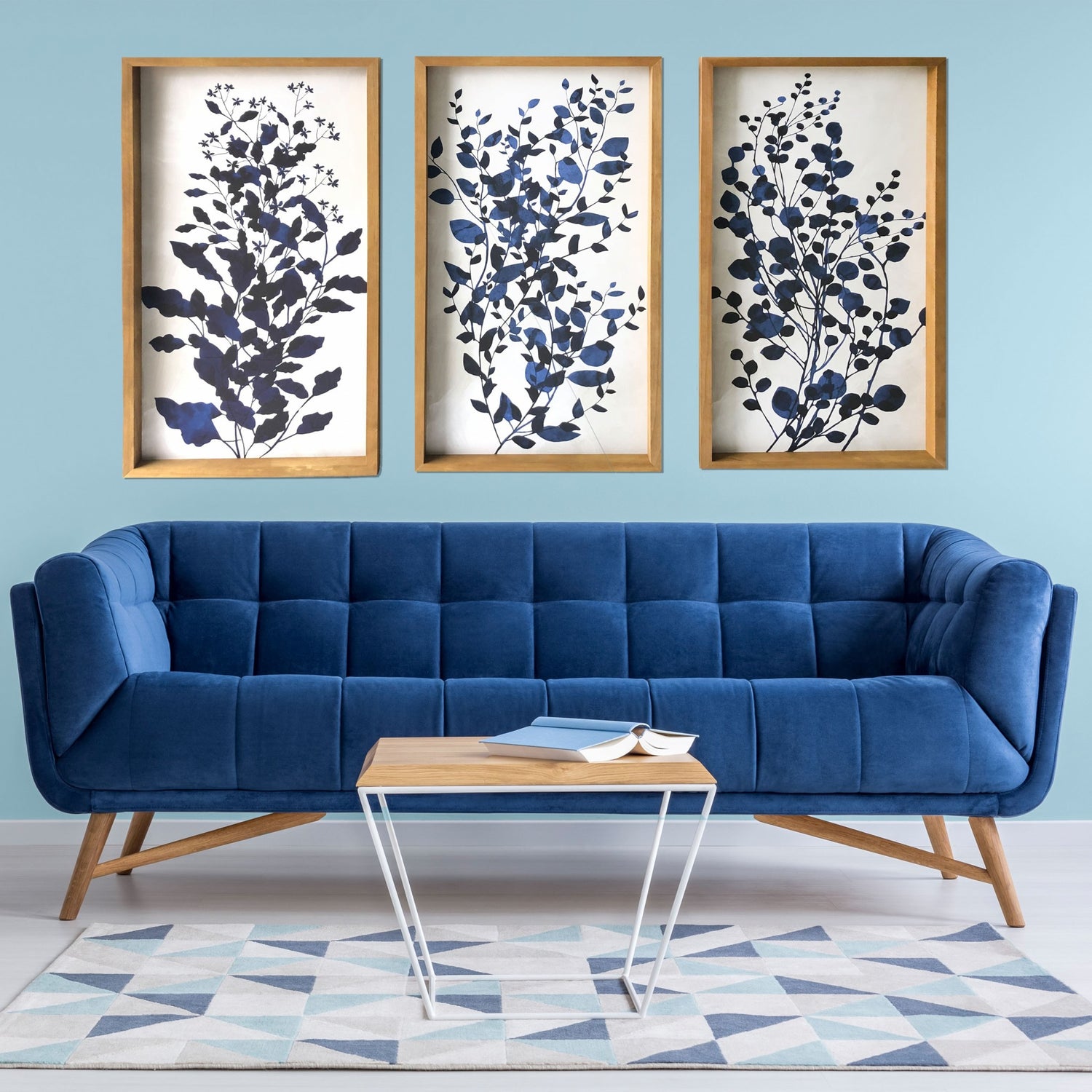 Set of Three Blue Branches Framed Canvas Wall Art-3