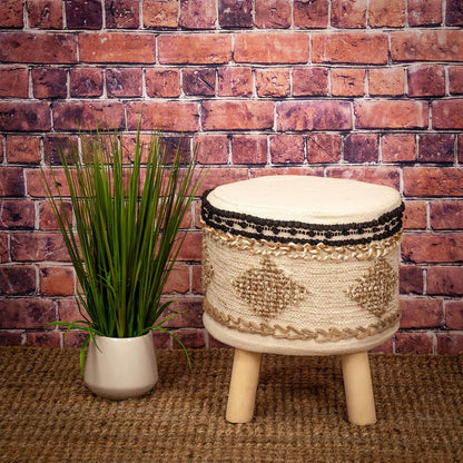 Boho Beige and Black Cotton Jute Stool-3