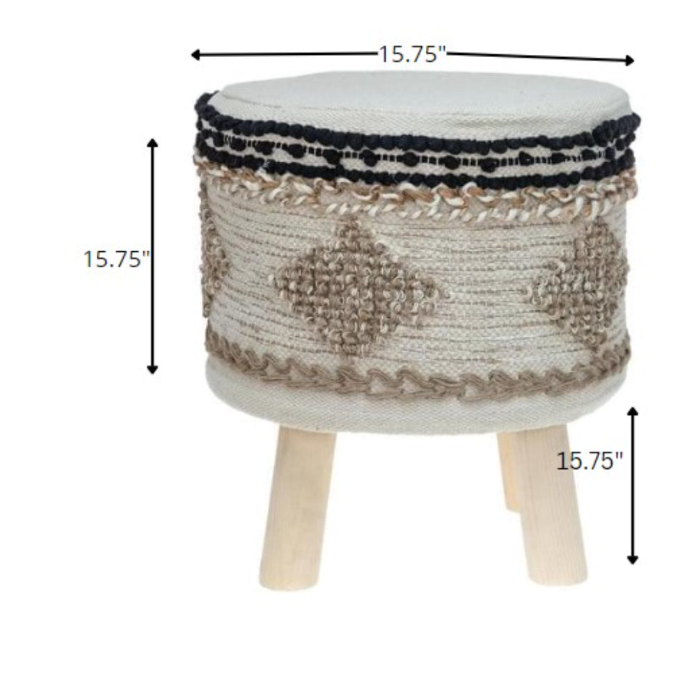 Boho Beige and Black Cotton Jute Stool-4