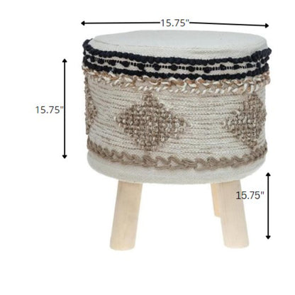 Boho Beige and Black Cotton Jute Stool-4