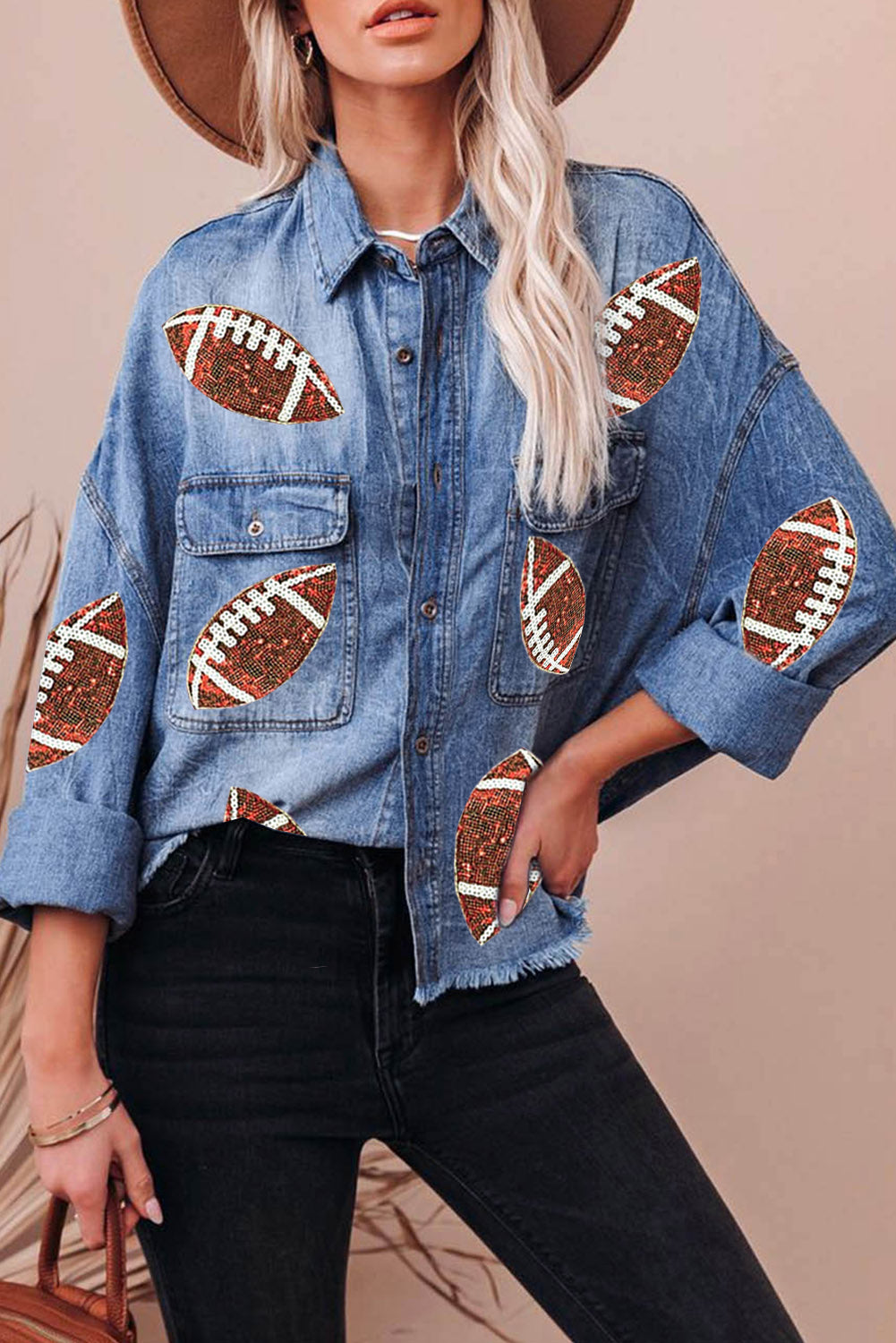 Raw Hem Sequin Football