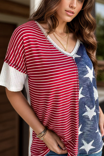 Stars and Stripes V-Neck Half Sleeve T-Shirt