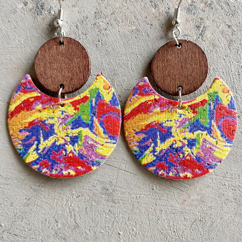 Wood &amp; PU Drop Earrings