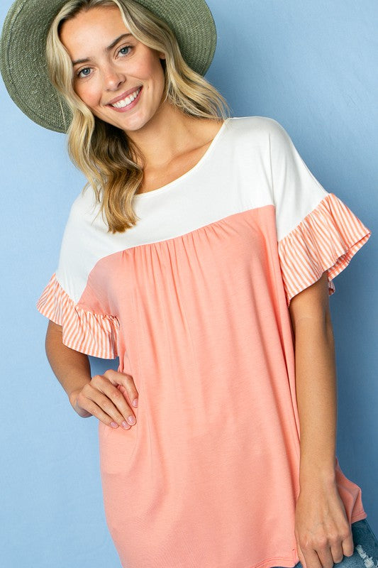 SOLID STRIPE BABY DOLL TOP