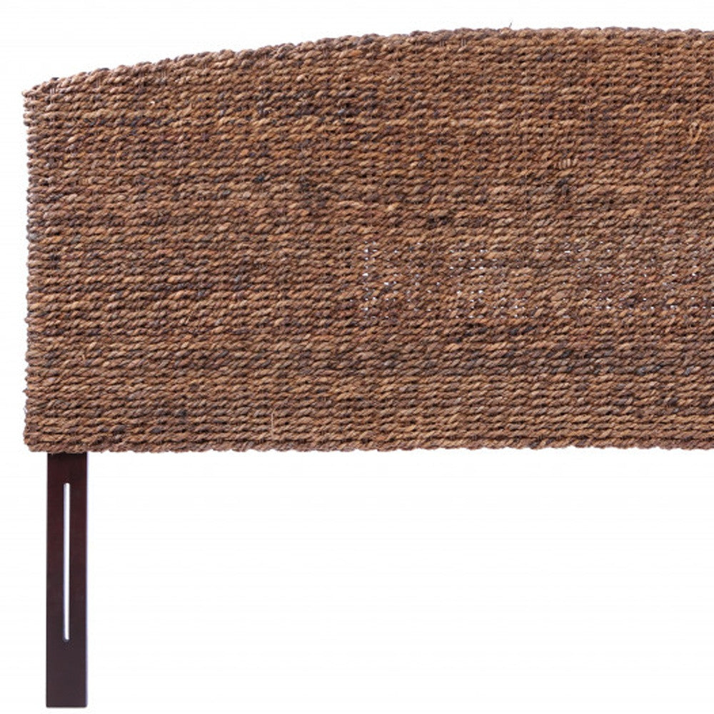 Brown Natural and Rustic Woven Banana Leaf Curved Queen Size Headboard-2