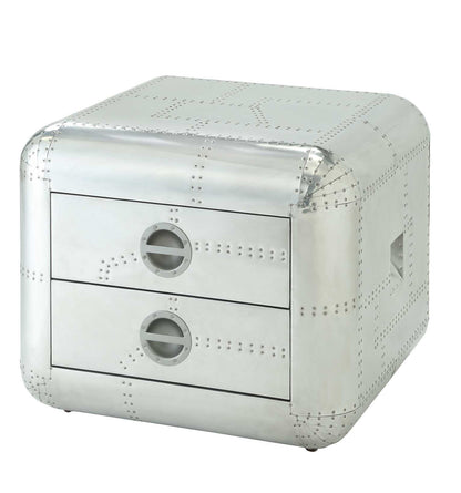 22&quot; Silver Aluminum Aviator Trunk Style Square End Table With Two Drawers-2