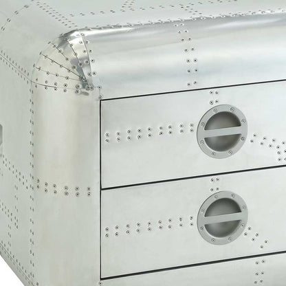 22&quot; Silver Aluminum Aviator Trunk Style Square End Table With Two Drawers-4