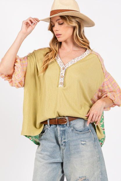 SAGE + FIG Color Block Bubble Sleeve Top