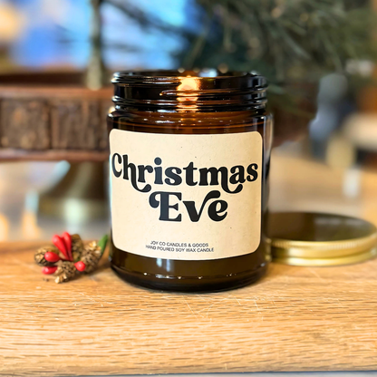 Christmas Eve Candle, Christmas Fragrance, Holiday Decor, 100% Soy Wax 9 oz Candle, 50 Hour Burn Time, Recyclable Amber Glass Jar, Made in the USA